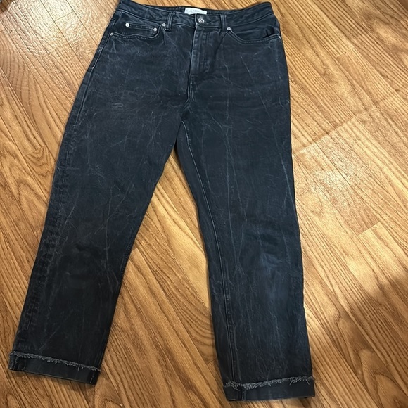 Mango High Waisted Straight Cropped Faded Black Jeans Women Size 10 - Picture 6 of 11